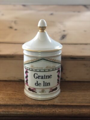 La paire de pots à pharmacie Métadier « Graine de lin » et « Pom: episp: v » XIXème