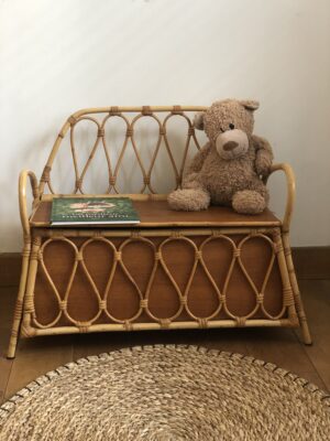 Banc coffre d&rsquo;enfant en rotin, années 60