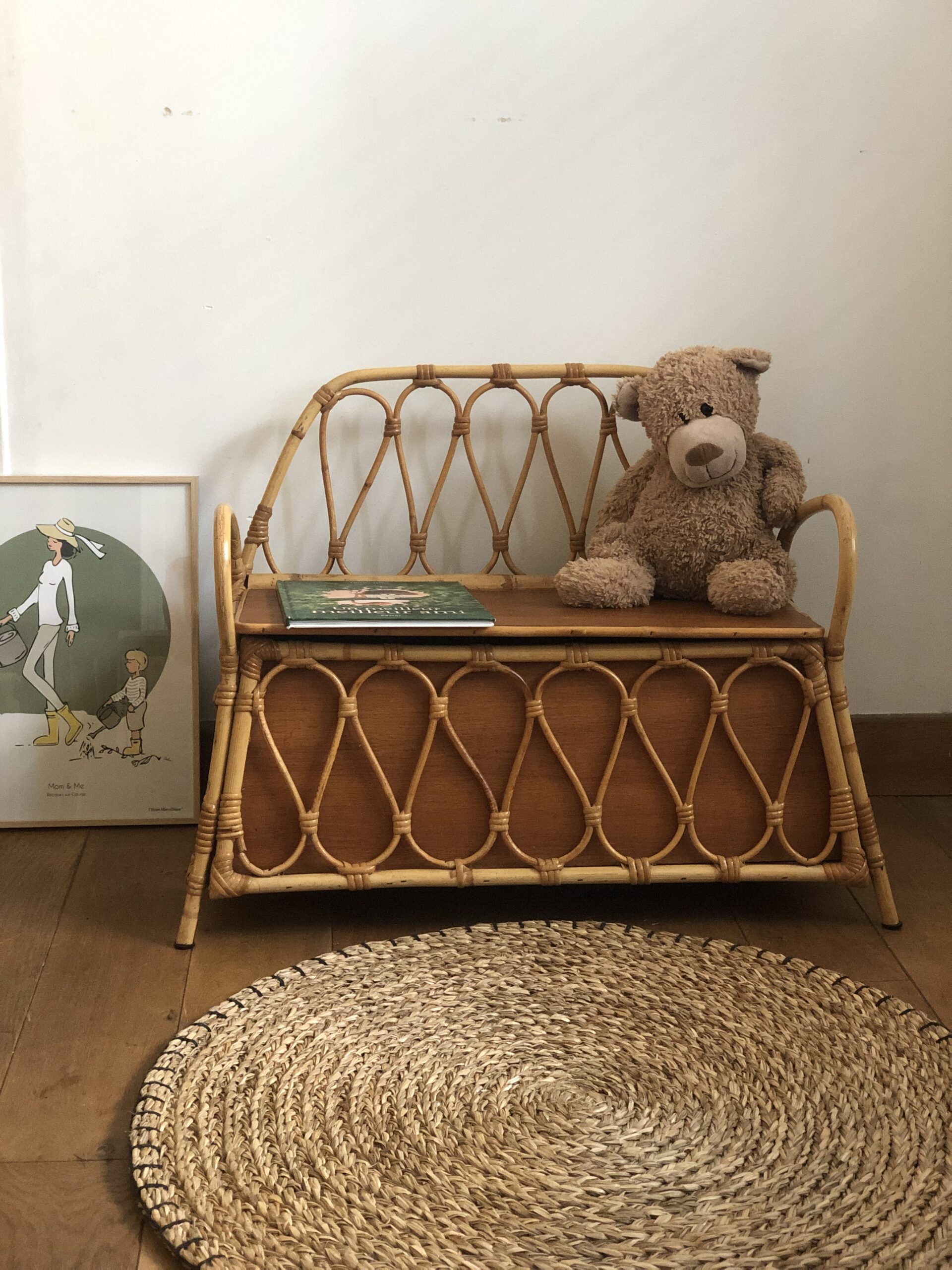 Banc coffre d'enfant en rotin, années 60 – Image 3